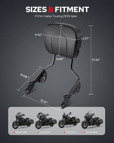 Benlari Passenger Backrest Sissy Bar ، إصدار سريع للانفصال Sissy Bar Backrest Fit for Harley Davidson Street Glidelectra Glide Road King 2009-2024 ، Black in Kuwait