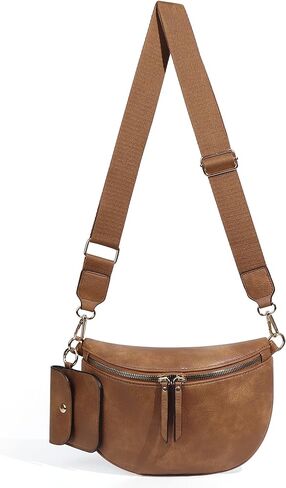 حقيبة Crossbody Crossbody المألوفة للنساء - حزمة فاني كبيرة ، حقيبة حبال حقيبة الحزام ، جلود PU متينة ، أنيقة للسفر والاستخدام اليومي (بني) in Saudi Arabia