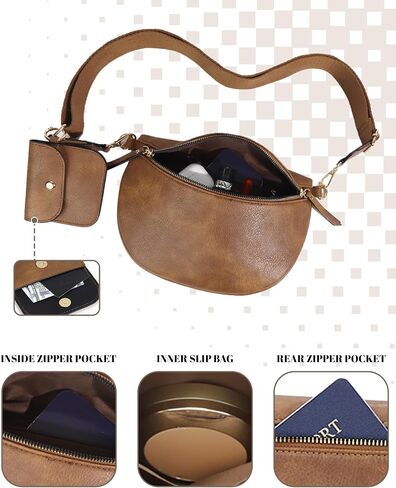 حقيبة Crossbody Crossbody المألوفة للنساء - حزمة فاني كبيرة ، حقيبة حبال حقيبة الحزام ، جلود PU متينة ، أنيقة للسفر والاستخدام اليومي (بني) in Saudi Arabia