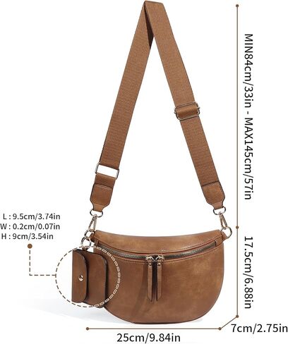 حقيبة Crossbody Crossbody المألوفة للنساء - حزمة فاني كبيرة ، حقيبة حبال حقيبة الحزام ، جلود PU متينة ، أنيقة للسفر والاستخدام اليومي (بني) in Saudi Arabia