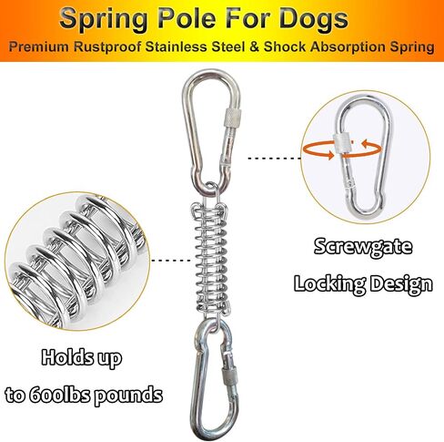 TUAHOO Spring Pole Bungee Dog Tug Toy - Dog Rope Pull & Tether Tug of War Toy for Small to Large Dogs to Exercise and Play Retractable Tugger Dog Rope Toys with 2 Chew Toys in Kuwait
