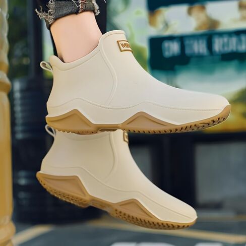 Stylish Outdoor Rain Boots, Unisex Waterproof Shoes for Fishing with Non-Slip Rubber Soles - Stylish Solid Color PVC Upper, Fabric Inner Layer and EVA Insole in Kuwait