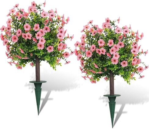 SDDFGLOYW مجموعة من شجيرات اصطناعية للهواء الطلق للأشوارق المزيفة المقاومة للأشعة فوق البنفسجية لشرفة الشرفة الفناء حديقة الساحة ديكور 17.7 بوصة (وردي.) in Kuwait