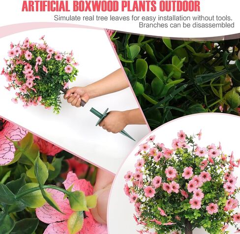 SDDFGLOYW مجموعة من شجيرات اصطناعية للهواء الطلق للأشوارق المزيفة المقاومة للأشعة فوق البنفسجية لشرفة الشرفة الفناء حديقة الساحة ديكور 17.7 بوصة (وردي.) in Kuwait