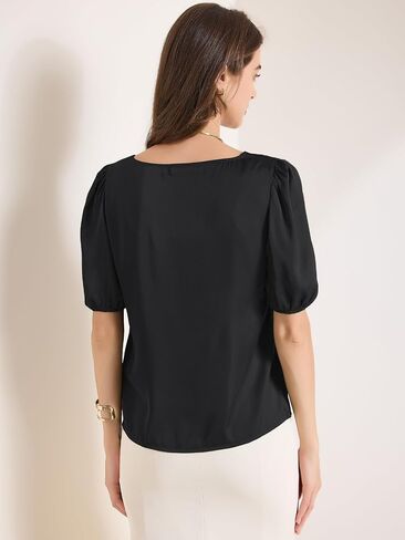Allegra K Women's Slealt Sweetheart Neck Half Office Office Office Satin Blouse Top in Saudi Arabia