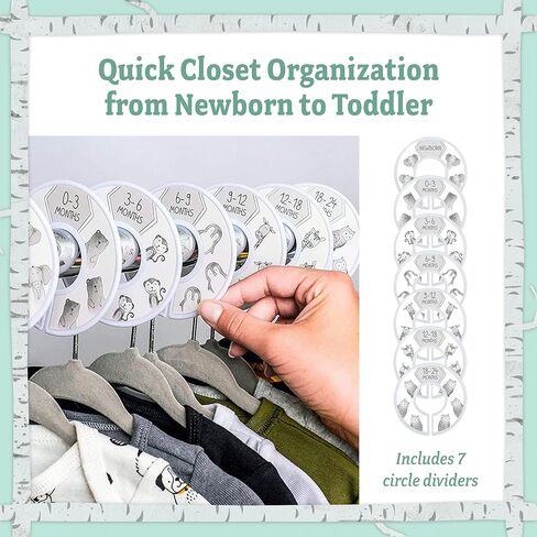 Baby Nest Designs Anti-Slip Plastic Closet Dividers, 7 Piece Set, Grey Dino, 1.25" Rails, Sort Baby Clothes By Size in Kuwait