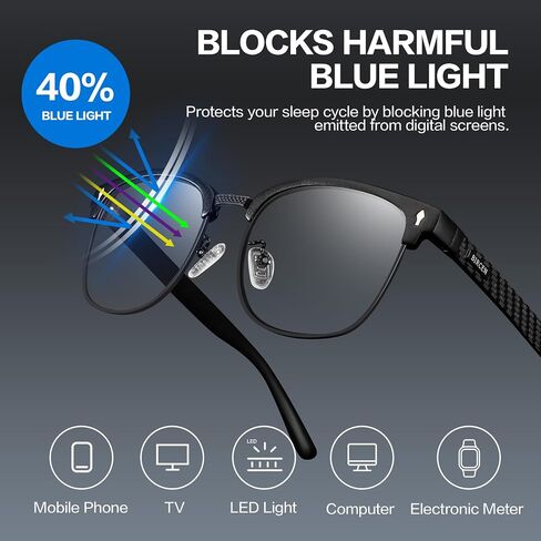 BIRCEN Blue Light Blocking Glasses: Al-Mg Metal Bluelight Computer Clear Glasses for Men Women Anti Eyestrain Office Home in Kuwait