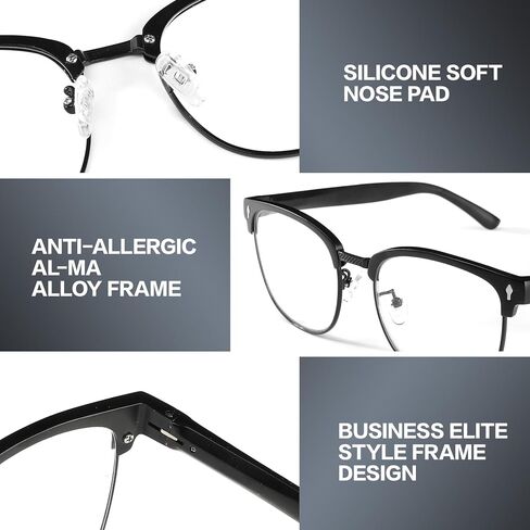 BIRCEN Blue Light Blocking Glasses: Al-Mg Metal Bluelight Computer Clear Glasses for Men Women Anti Eyestrain Office Home in Kuwait
