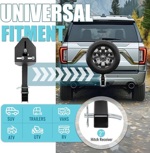 ECOTRIC Trailer Hitch Spare Tire Carrier Fits 4 & 5 & 6 Lugs Trailer Wheels Compatible with Truck with 2 Inch Hitch Receiver Adjustable Rack Holder Mount Black in Saudi Arabia