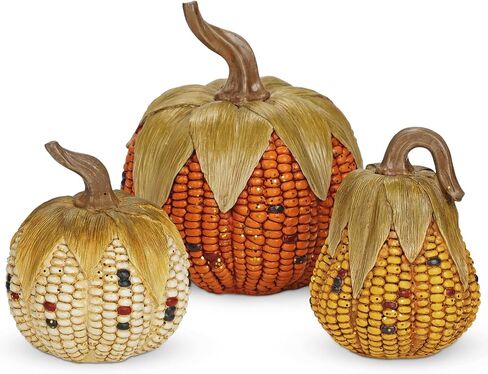 Briful Fall Decorative Corn Pumpkin Set – 3-in-1 Resin Pumpkins Harvest Décor Fake Corn Pumpkins Centerpiece for Thanksgiving Table Tiered Tray Outdoor Autumn Decorations in Saudi Arabia