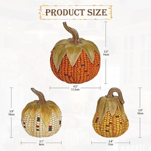 Briful Fall Decorative Corn Pumpkin Set – 3-in-1 Resin Pumpkins Harvest Décor Fake Corn Pumpkins Centerpiece for Thanksgiving Table Tiered Tray Outdoor Autumn Decorations in Saudi Arabia