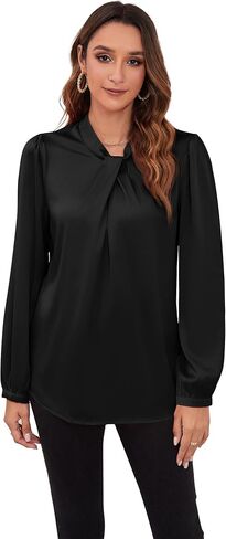 COUXILY Womens Satin Silk Blouses Business Casual Dressy Elegant Shirts Mock Neck Long Sleeve Twist Front Office Work Tops in Kuwait