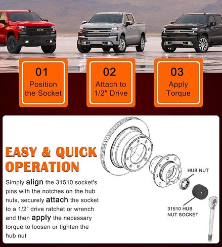 Bonbo 31510 Axle Nut Socket - 9 Pin Hub Nut Socket يناسب GM 2020+ Silverado و Sierra 2500/3500 مع 11.5 "و 12" محور محور عجلات خلفية مزدوجة ، 1/2 "محرك الأقراص in Kuwait