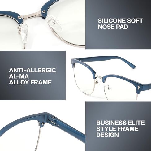 BIRCEN Blue Light Blocking Glasses: Al-Mg Metal Bluelight Computer Clear Glasses for Men Women Anti Eyestrain Office Home in Kuwait