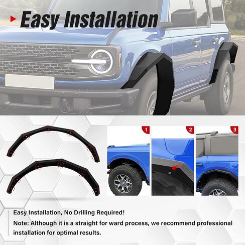 Front & Rear Steel Fender Flares Kit Compatible with 2021 2022 2023 2024 2025 Ford Bronco 2/4 Doors, Off-Road Heavy Duty Wheel Fenders Textured Black Finish (NOT for Bronco Sport or Raptor) in Saudi Arabia