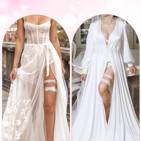 2pcs زفاف الرباط للعروس ، والزهور للعروس ، والرباط البيضاء الدانتيل ، والرباطين الأنيقة مجموعة الملحقات للنساء حفل زفاف حفلة موسيقية in Kuwait