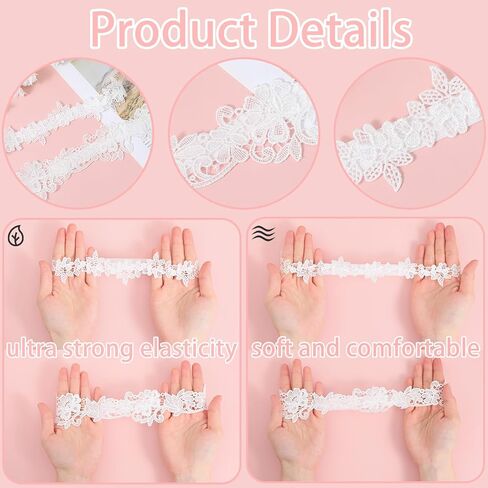 2pcs زفاف الرباط للعروس ، والزهور للعروس ، والرباط البيضاء الدانتيل ، والرباطين الأنيقة مجموعة الملحقات للنساء حفل زفاف حفلة موسيقية in Kuwait