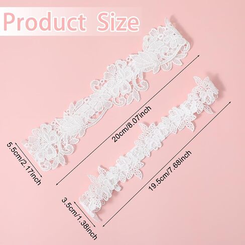 2pcs زفاف الرباط للعروس ، والزهور للعروس ، والرباط البيضاء الدانتيل ، والرباطين الأنيقة مجموعة الملحقات للنساء حفل زفاف حفلة موسيقية in Kuwait