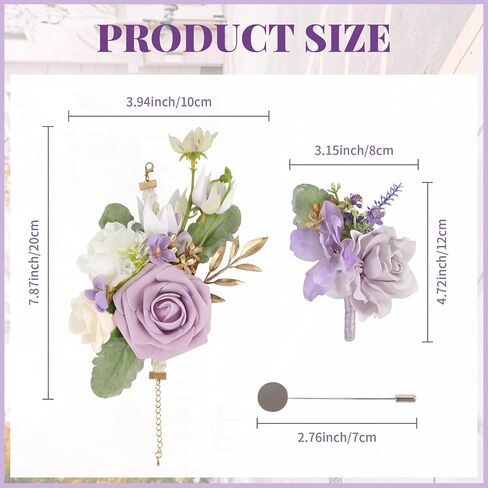 2Pcs Wedding Corsage and Boutonniere Set Purple Rose Corsage Wristlet and Boutonniere for Men Women Groom Bride Bridesmaid Groomsmen Wedding Party Accessory Prom Decoration (Purple) in Saudi Arabia