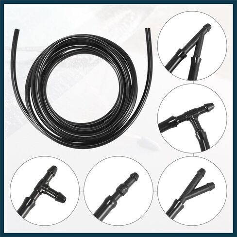 Front Windshield Washer Hose Kit Fit for Ford F150 with 3 Meter Washer Fluid Hose 12 Pcs Hose Connectors - Pack of 15 Black Automotive Parts in Saudi Arabia