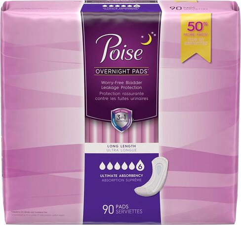 Poise Incontinence Overnight Pads, Ultimate Absorbency, Long, 90 Count in Saudi Arabia