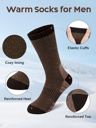 Merino Wool Hiking Socks for Men, Warm Thermal Crew Socks W/Cushion Moisture Wicking for Trekking Work Outdoor, 3 Pairs in Kuwait