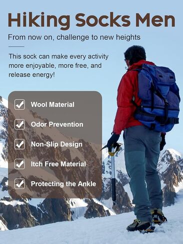 Merino Wool Hiking Socks for Men, Warm Thermal Crew Socks W/Cushion Moisture Wicking for Trekking Work Outdoor, 3 Pairs in Kuwait