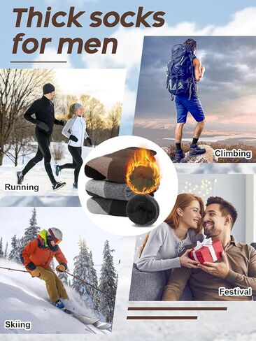 Merino Wool Hiking Socks for Men, Warm Thermal Crew Socks W/Cushion Moisture Wicking for Trekking Work Outdoor, 3 Pairs in Kuwait