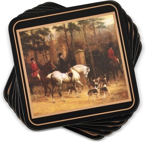 Pimpernel Tally Ho Collection Coasters | Set of 6 | Cork Backed Board | Heat and Stain Resistant | Drinks Coaster for Tabletop Protection | Measures 4" x 4" in Kuwait