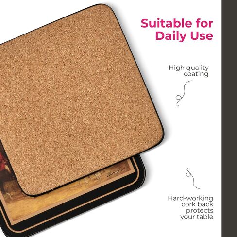Pimpernel Tally Ho Collection Coasters | Set of 6 | Cork Backed Board | Heat and Stain Resistant | Drinks Coaster for Tabletop Protection | Measures 4" x 4" in Kuwait