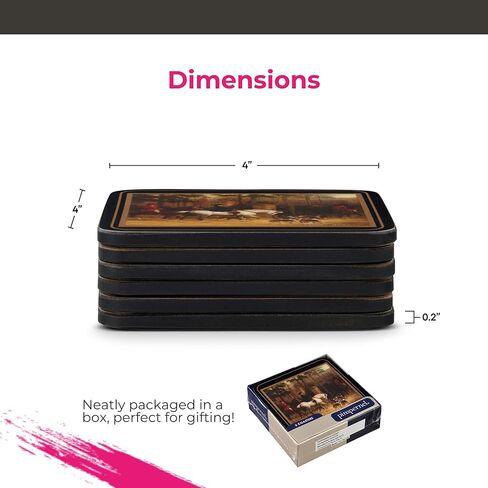 Pimpernel Tally Ho Collection Coasters | Set of 6 | Cork Backed Board | Heat and Stain Resistant | Drinks Coaster for Tabletop Protection | Measures 4" x 4" in Kuwait