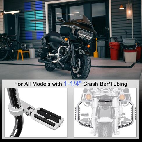 Hokuotolite Short Adjustable Foot Pegs Mounts Clamps Kit for Harley Davidson Touring Electra Road King Street Glide with 1.25 Engine Guard(Black) in Kuwait