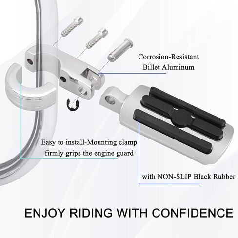 Hokuotolite Short Adjustable Foot Pegs Mounts Clamps Kit for Harley Davidson Touring Electra Road King Street Glide with 1.25 Engine Guard(Black) in Kuwait