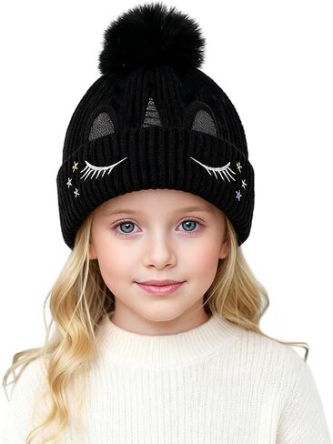 Baby Girls Boys Winter Rhinestone Beanie Hat Crochet Knitted with Faux Fur Pom Pom Knit Skull Cap in Saudi Arabia