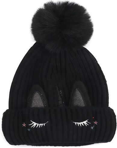 Baby Girls Boys Winter Rhinestone Beanie Hat Crochet Knitted with Faux Fur Pom Pom Knit Skull Cap in Saudi Arabia