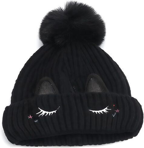 Baby Girls Boys Winter Rhinestone Beanie Hat Crochet Knitted with Faux Fur Pom Pom Knit Skull Cap in Saudi Arabia