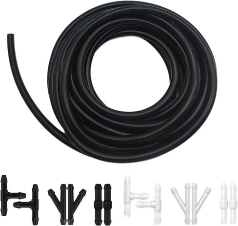Windshield Washer Hose Kit, Windshield Wiper Hose Repair Kit, 5M/16Ft Rubber Washer Fluid Tubing with 6 PCS Connectors, Universal Connection Water Pump and Nozzle Parts Fit Cars (1 Set #016) in Saudi Arabia