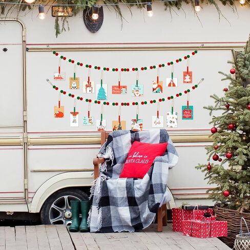 2 Pcs Christmas Hanging Photo Display with 18 Wood Clips, Wooden Beads Garland Christmas Holiday Card Picture Frame 4 Feet DIY Green Red Photo Holders for Christmas Holiday Rustic Country Decor in Saudi Arabia