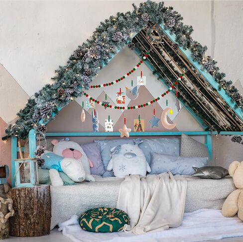 2 Pcs Christmas Hanging Photo Display with 18 Wood Clips, Wooden Beads Garland Christmas Holiday Card Picture Frame 4 Feet DIY Green Red Photo Holders for Christmas Holiday Rustic Country Decor in Saudi Arabia