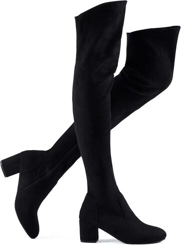 Shoe'N Tale Stretch Suede Thigh High Boots Chunky Heel Over The Knee(8.5,Black) in Saudi Arabia