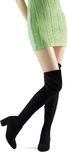 Shoe'N Tale Stretch Suede Thigh High Boots Chunky Heel Over The Knee(8.5,Black) in Saudi Arabia