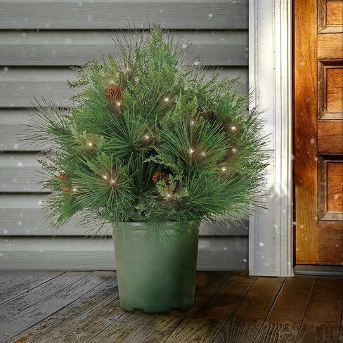 HGTV Home Collection Pre Lit Artificial Christmas Shrub Planter Filler, Mixed Branch Tips, Decorated with Pinecones, 26 Inches in Saudi Arabia