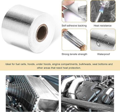 شريط عاكس درع الحرارة ، 2 "× 32.8 قدم لفة حاجز الحرارة المدعوم من اللفتنة مع روابط zip ، لفة عزل عالية درجة الحرارة متوافقة مع محرك أنابيب تناول السيارة (الفضة) in Kuwait