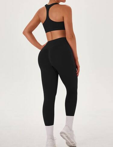Olchee Womens تمرين مجموعات 3 قطعة سلسة طويلة الأكمام سترة Scrunch بعقب طماق Racerback الرياضة برا يوجا جيمز الملابس in Saudi Arabia