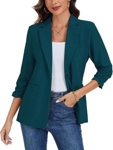 mintlimit ruched 3/4 جاكيتات السترة الأكمام للنساء للنساء الزر لوحة الكتف الجبهة السترة الطية السترة غير الرسمية مع جيوب in Kuwait