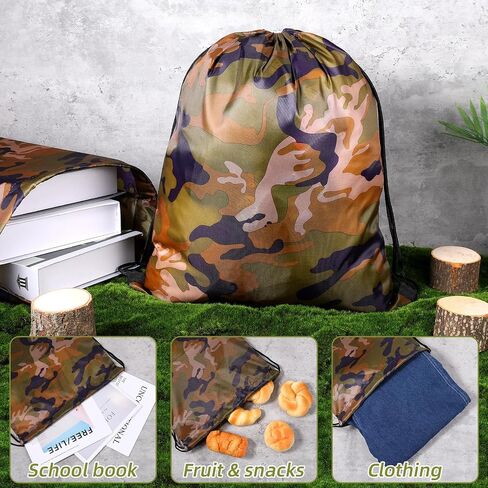 26 Pcs Camo Drawstring Bags Bulk, Waterproof Lightweight Camouflage Polyester Backpack for Travel Gym Sport Yoga Camping Party Supplies, 13.4 x 16.5 Inch in Saudi Arabia