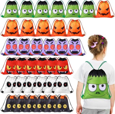 Shihanee 36 PCS Halloween Armers Carps String Set Bulk - Halloween Draphstring Backpack Party Supplies for Kids Girls Boys Gym Supplies (Cartoon Style) in Saudi Arabia