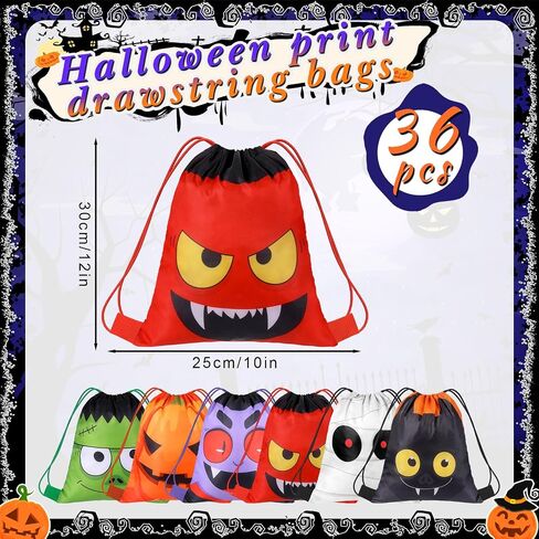Shihanee 36 PCS Halloween Armers Carps String Set Bulk - Halloween Draphstring Backpack Party Supplies for Kids Girls Boys Gym Supplies (Cartoon Style) in Saudi Arabia