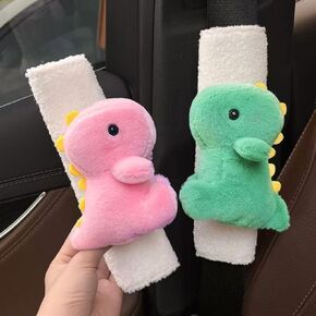 2 PCS Seat Belt Cover Pad, Cute Dinosaur Seatbelt Covers for Kids, Winter Plush Fluffy Soft Seatbelt Cushion, Car Seat Strap Pads (Pink+Green) in Saudi Arabia