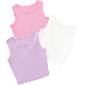 Milumia Girl's 3 Pcs Tank Shirts Round Neck Sleeveless Solid Casual Tops in Kuwait